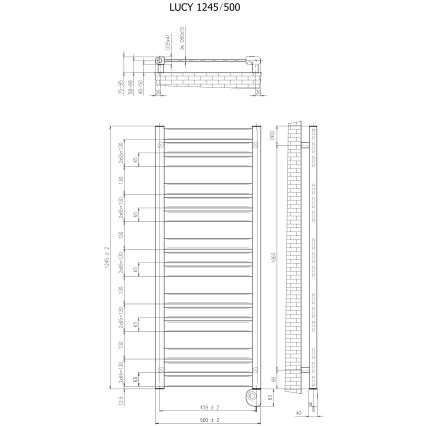 Vertaduro - Fürdőszobai radiátor termosztáttal LUCY 600 W 125x50 cm fehér