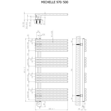 Vertaduro - Fürdőszobai radiátor termosztáttal MICHELLE 600W 97x50 cm fehér