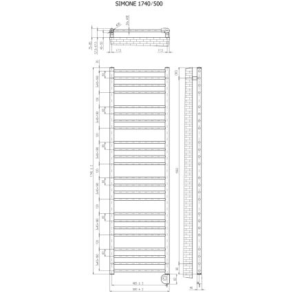 Vertaduro - Fürdőszobai radiátor termosztáttal SIMONE 600W 174x50 cm antracit
