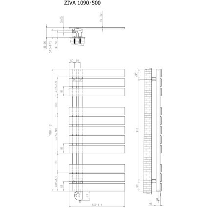 Vertaduro - Fürdőszobai radiátor termosztáttal ZIVA 500W 109x50 cm antracit
