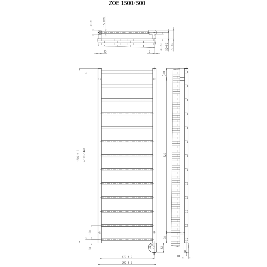 Vertaduro - Fürdőszobai radiátor termosztáttal ZOE 400W 150x50 cm taupe