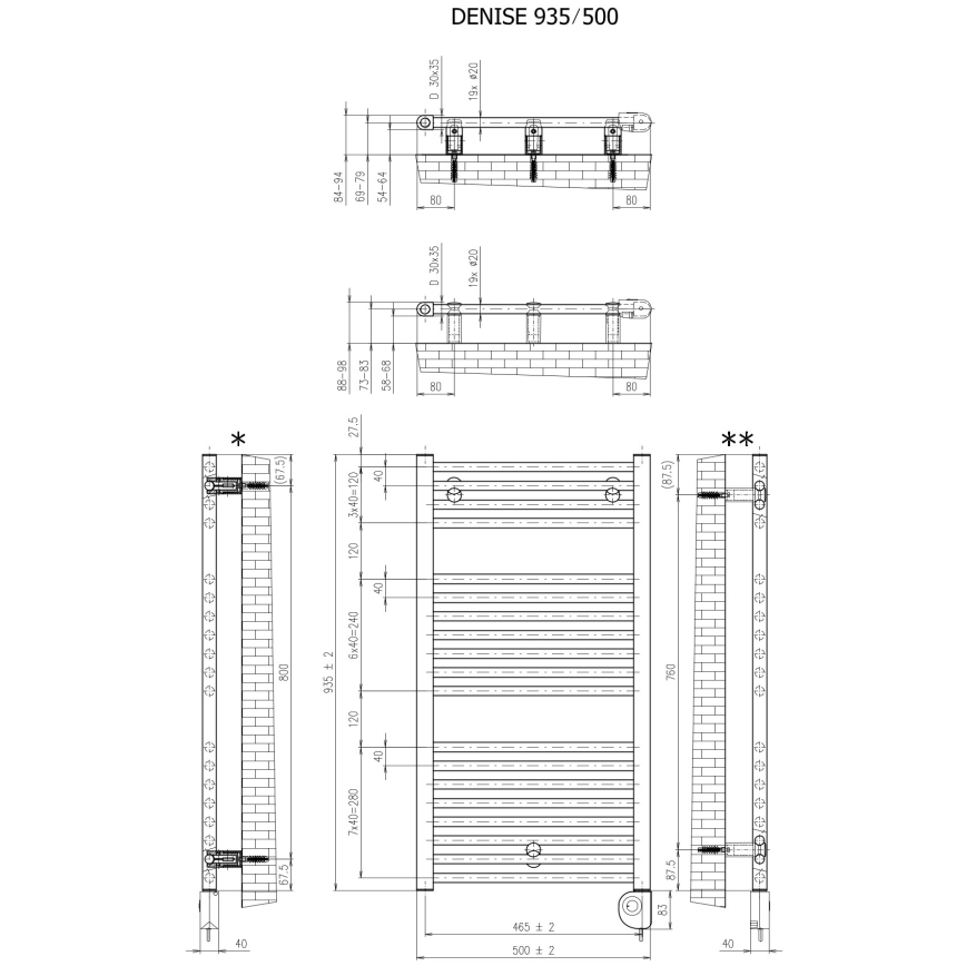 Vertaduro - Fürdőszobai törölközőszárító radiátor termosztáttal DENISE 400W 94x50 cm taupe