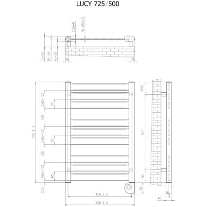 Vertaduro - LUCY fürdőszobai radiátor termosztáttal 400W 73x50 cm taupe
