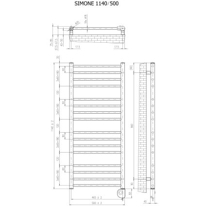 Vertaduro - Törölközőszárító radiátor termosztáttal SIMONE 400W 114x50 cm antracit