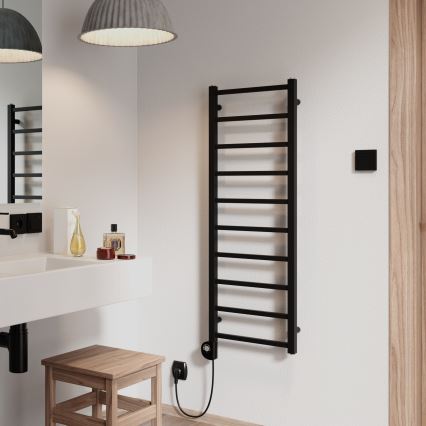 Vertaduro - ZOE fürdőszobai törölközőszárító radiátor termosztáttal, 400 W, 114 x 40 cm, fekete