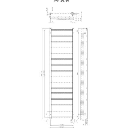 Vertaduro - ZOE fürdőszobai törölközőszárító radiátor termosztáttal, 400 W, 186x50 cm, fekete