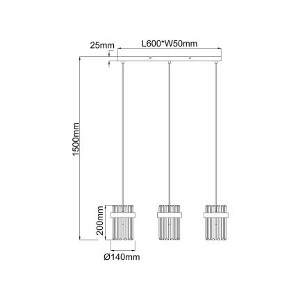 VETRO kábeles csillár 3xE14/10W/230V, aranyszínű
