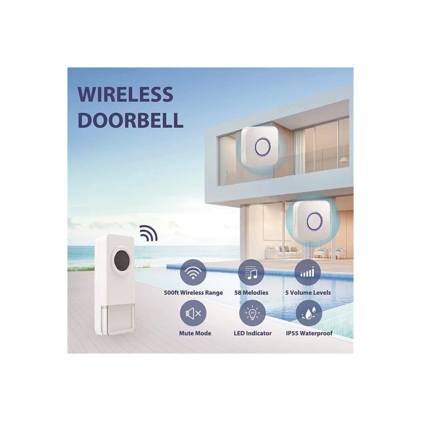 Vezeték nélküli ajtócsengő 3xAAA IP55 fekete