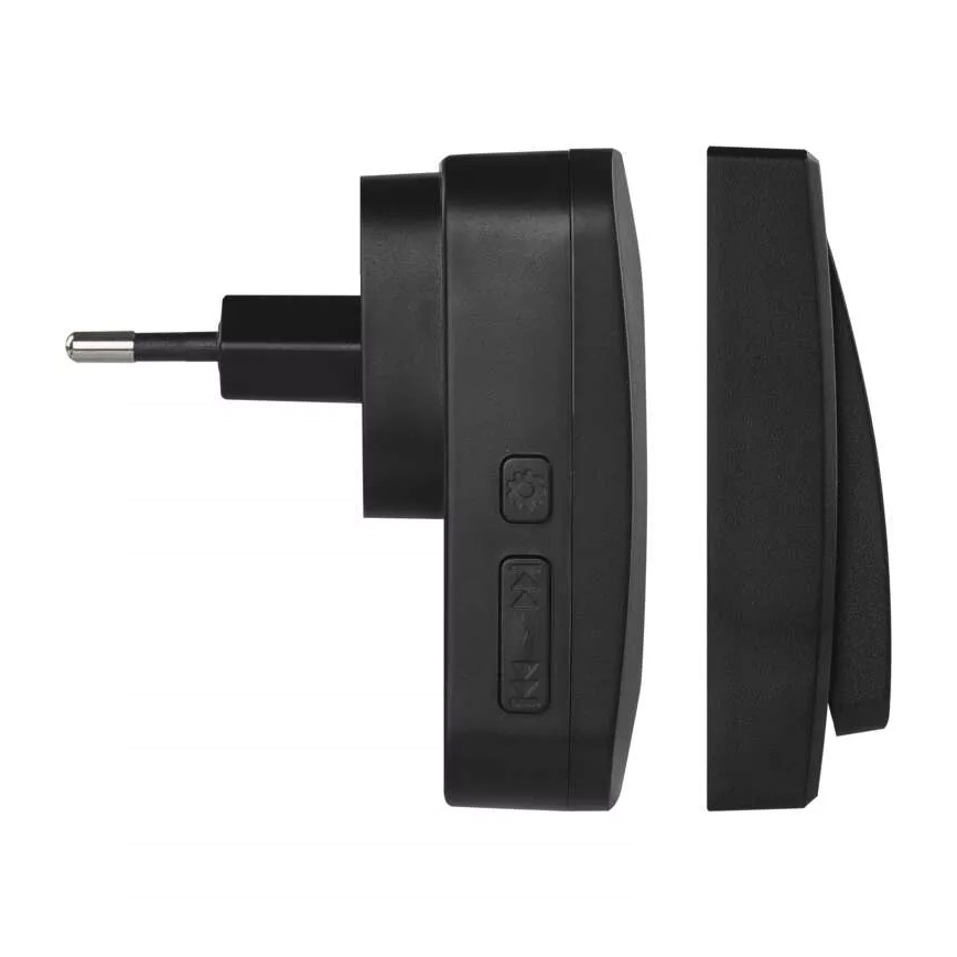 Vezeték nélküli aljzatos ajtócsengő 230V IP44 fekete