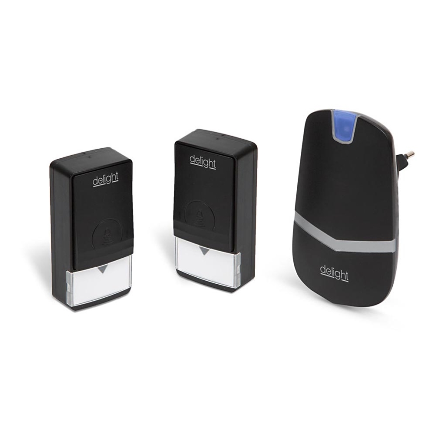 Vezeték nélküli aljzatos csengő 230V + 2x button IP44 fekete