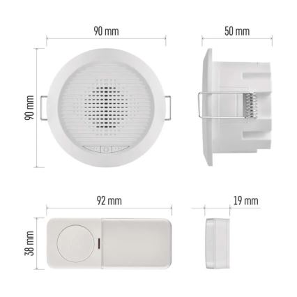 Vezeték nélküli beépíthető csengő 230V + 1xCR2032 fehér
