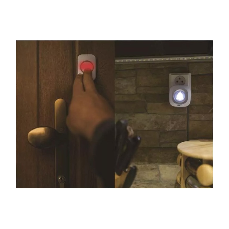 Vezeték nélküli csengő 230V-os konnektorba + 1xCR2032 IP44 fehér