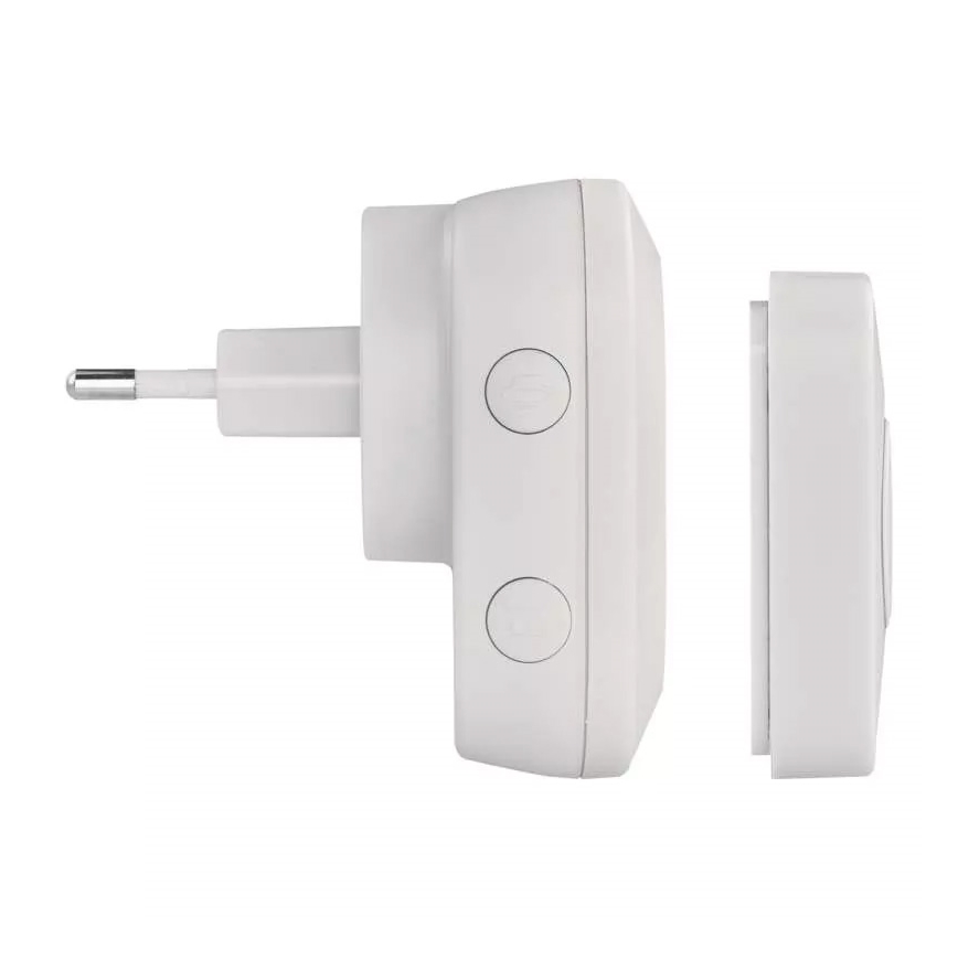 Vezeték nélküli csengő 230V-os konnektorba + 1xCR2032 IP44 fehér