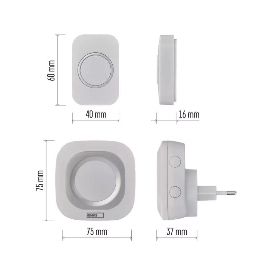 Vezeték nélküli csengő 230V-os konnektorba + 1xCR2032 IP44 fehér