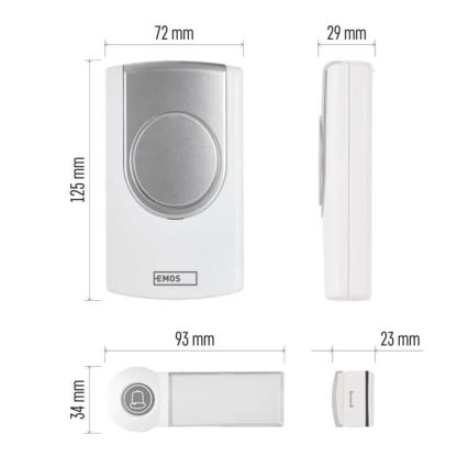 Vezeték nélküli csengő 3xAA/1xCR2032 IP44 fehér/ezüst