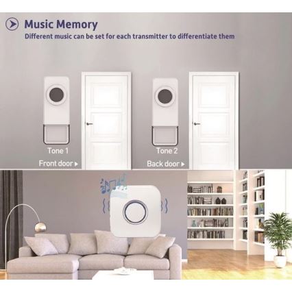 Vezeték nélküli csengő 3xAAA/1xA23 IP55 fehér