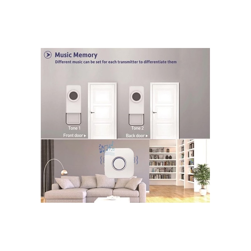 Vezeték nélküli csengő 3xAAA/1xA23 IP55 fehér