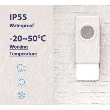 Vezeték nélküli csengő 3xAAA/1xA23 IP55 fehér