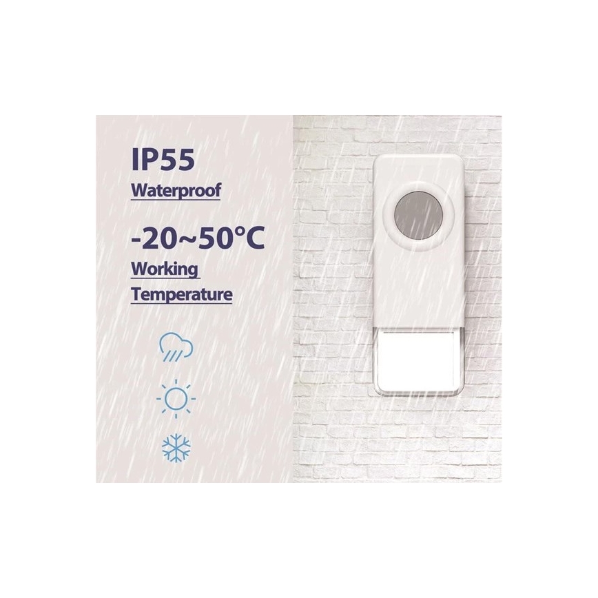 Vezeték nélküli csengő 3xAAA/1xA23 IP55 fehér