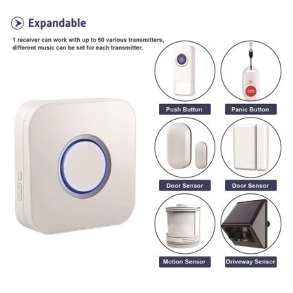 Vezeték nélküli csengő 3xAAA/1xA23 IP55 fehér