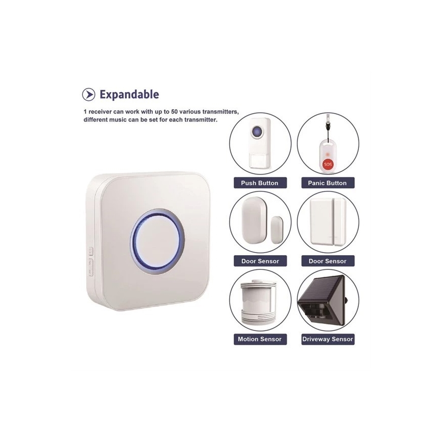 Vezeték nélküli csengő 3xAAA/1xA23 IP55 fehér