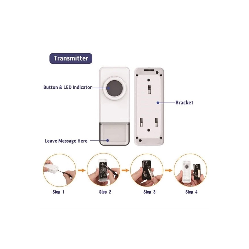 Vezeték nélküli csengő 3xAAA/1xA23 IP55 fehér