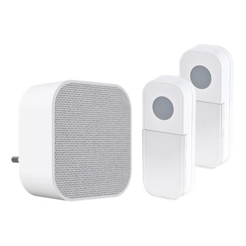 Vezeték nélküli csengő konnektorba 230V + 2x gomb 2xCR2032 IP44 fehér