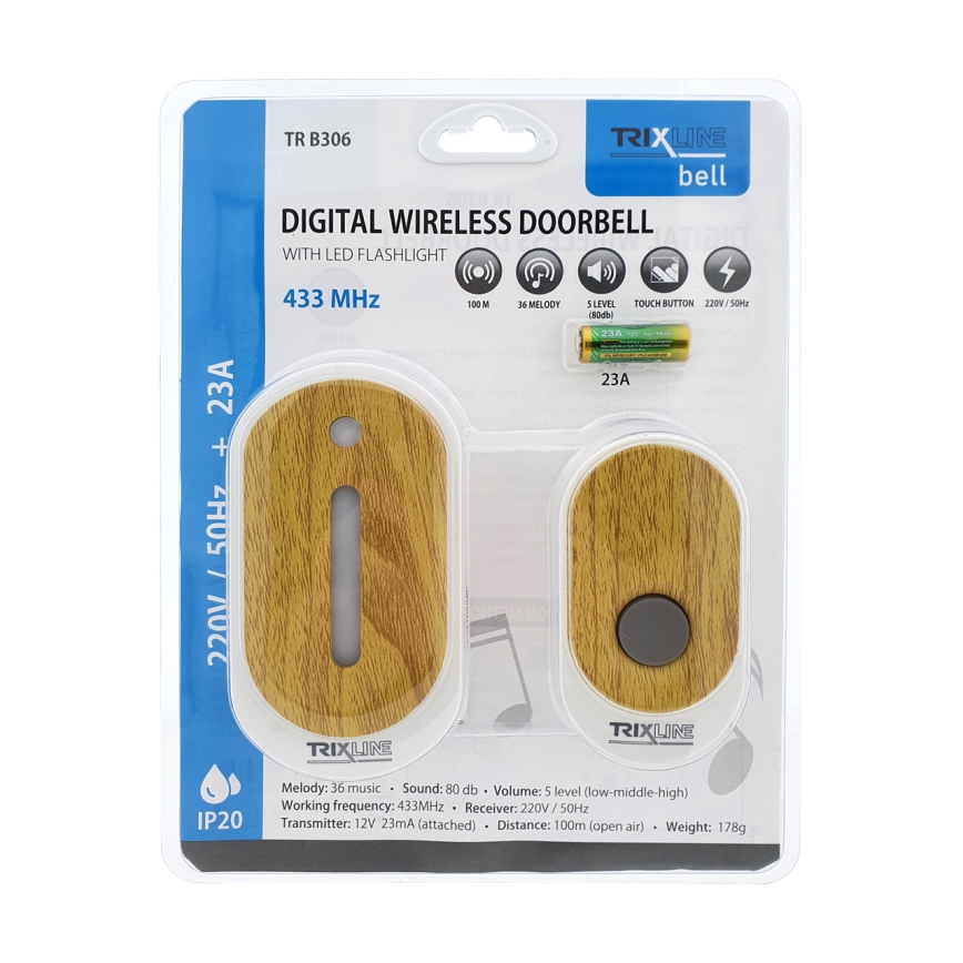 Vezeték nélküli csengő konnektorba BELL 230V + 1x23A barna