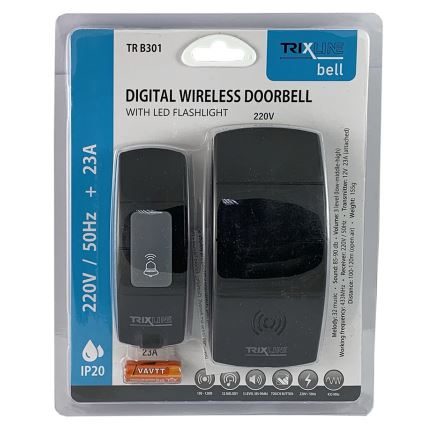 Vezeték nélküli csengő konnektorba BELL 230V + 1x23A fekete