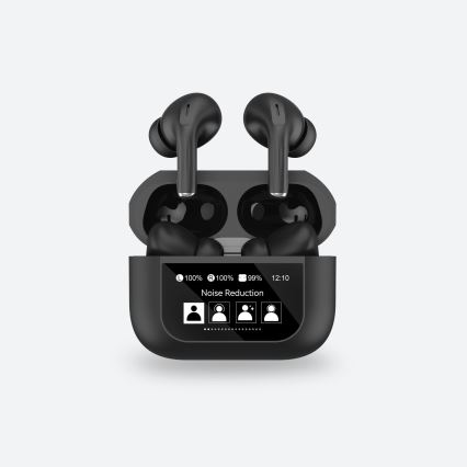 Vezeték nélküli fülhallgató LCD kijelzővel 300 mAh + 2x 30 mAh fekete