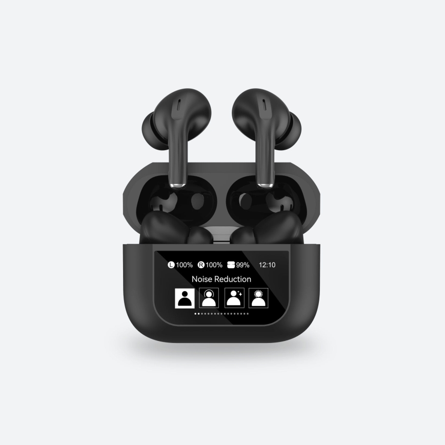 Vezeték nélküli fülhallgató LCD kijelzővel 300 mAh + 2x 30 mAh fekete