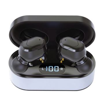 Vezeték nélküli fülhallgató SPORT  Bluetooth V5.0 + LED töltőállomás fekete