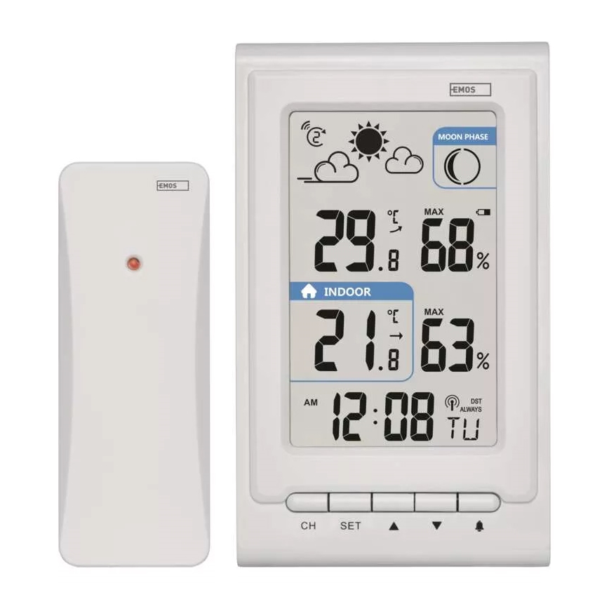 Vezeték nélküli időjárás állomás ébresztőórával 2xAAA + 2xAA fehér