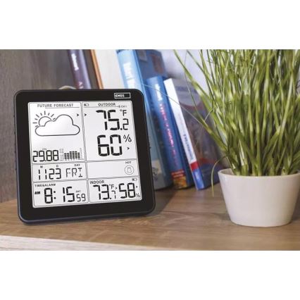 Vezeték nélküli időjárás állomás ébresztőórával 3xAA + 2xAAA fekete