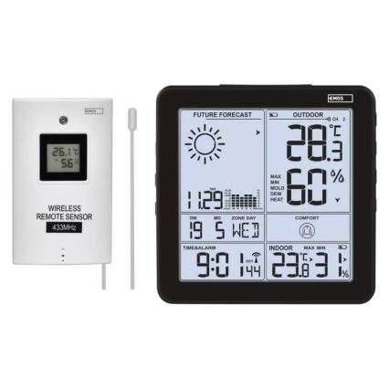 Vezeték nélküli időjárás állomás ébresztőórával 3xAA + 2xAAA fekete