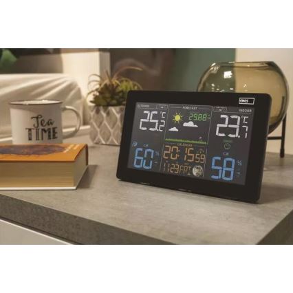 Vezeték nélküli időjárás állomás ébresztőórával 5V/3xAAA + 2xAAA fekete