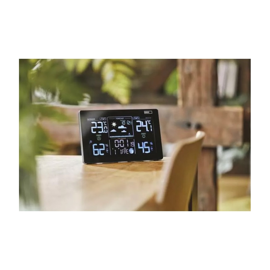 Vezeték nélküli időjárás állomás ébresztőórával 5V/3xAAA + 2xAAA fekete