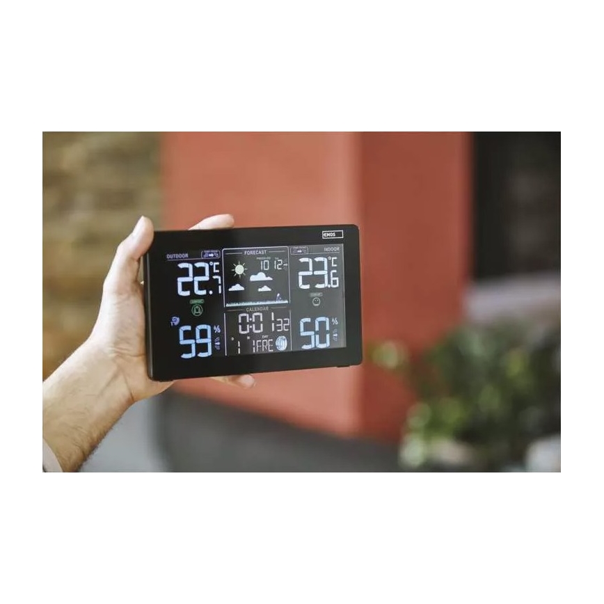 Vezeték nélküli időjárás állomás ébresztőórával 5V/3xAAA + 2xAAA fekete