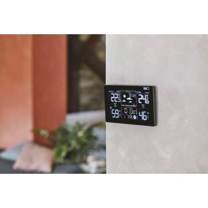 Vezeték nélküli időjárás állomás ébresztőórával 5V/3xAAA + 2xAAA fekete