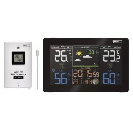 Vezeték nélküli időjárás állomás ébresztőórával 5V/3xAAA + 2xAAA fekete