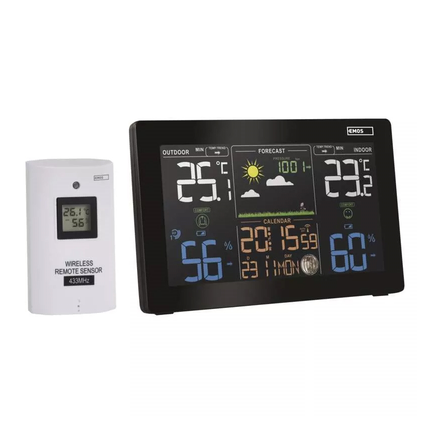 Vezeték nélküli időjárás állomás ébresztőórával 5V/3xAAA + 2xAAA fekete