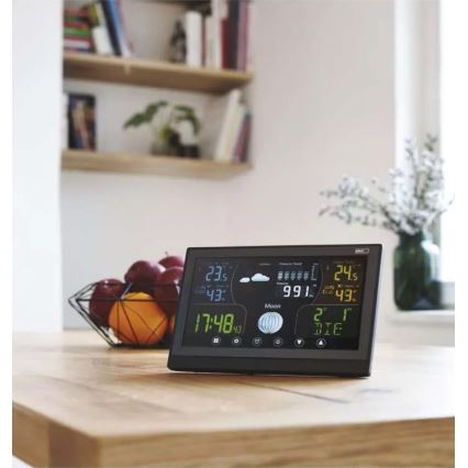 Vezeték nélküli időjárás állomás ébresztőórával 3xAAA/5V + 2xAAA fekete