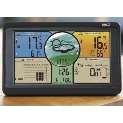 Vezeték nélküli időjárás állomás színes LED kijelzővel és esőmérővel 3xAAA fekete