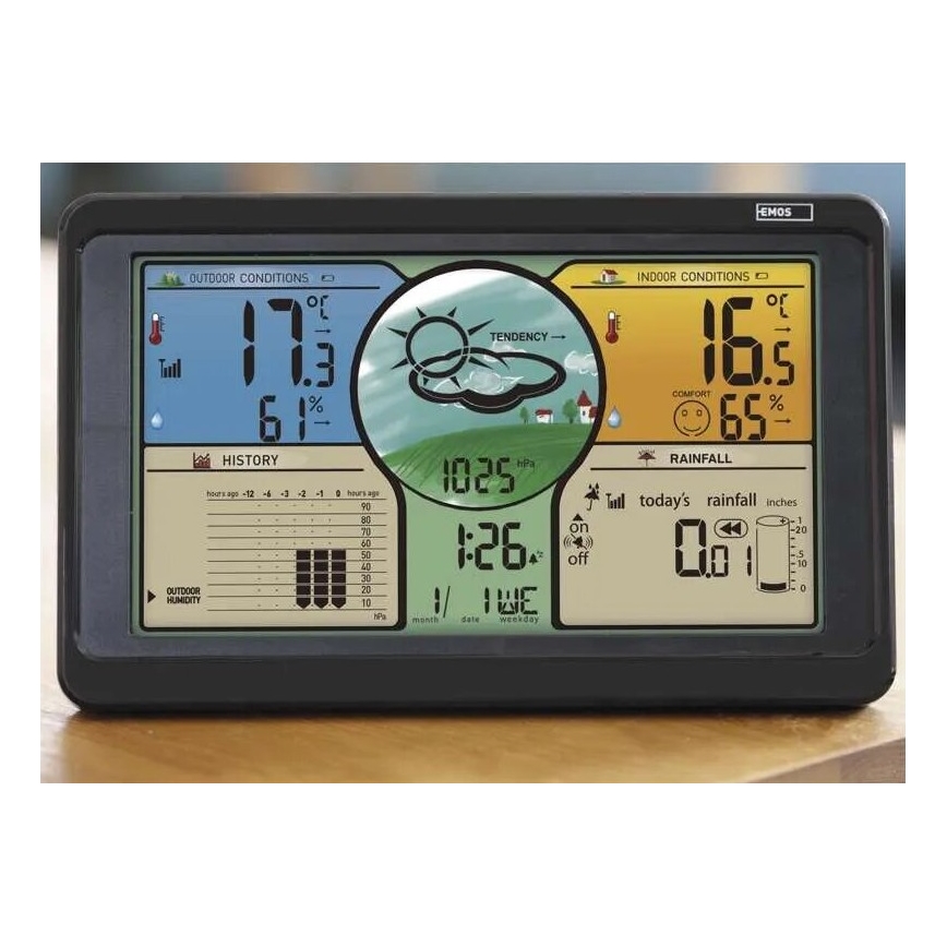 Vezeték nélküli időjárás állomás színes LED kijelzővel és esőmérővel 3xAAA fekete