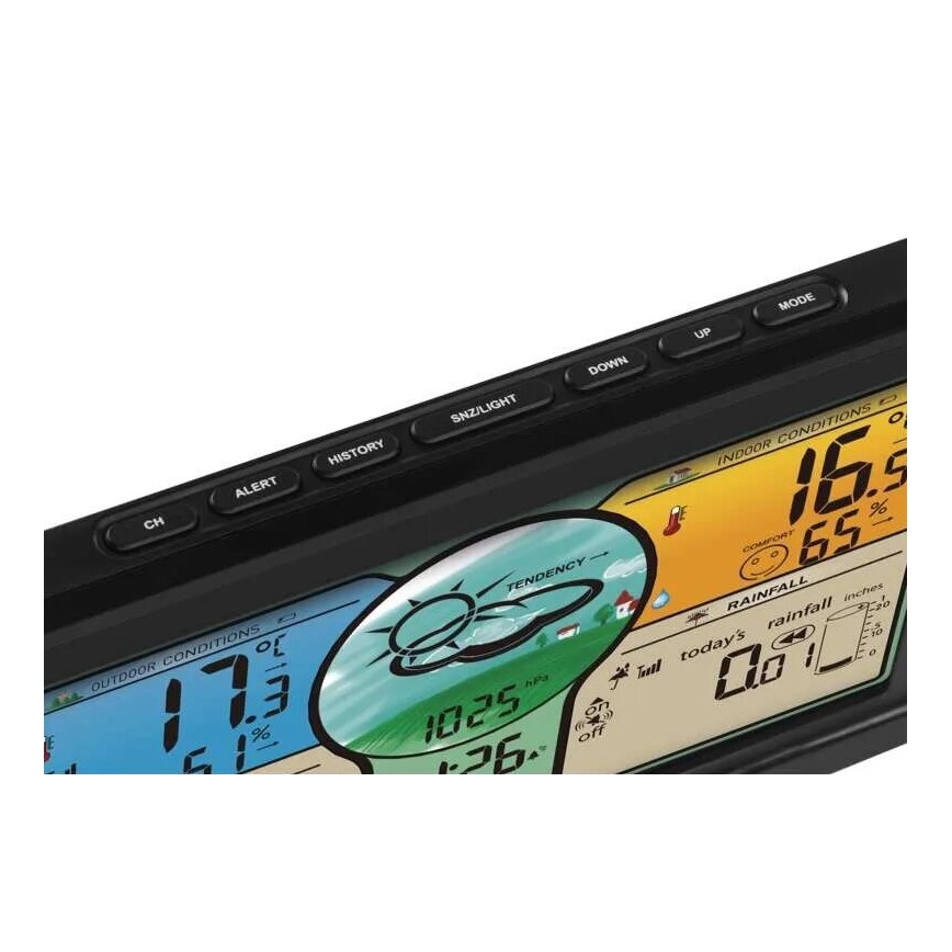 Vezeték nélküli időjárás állomás színes LED kijelzővel és esőmérővel 3xAAA fekete