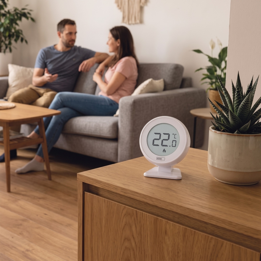 Vezeték nélküli kézi szobatermosztát 230V/16A 2xAA fehér