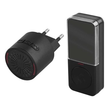 Vezeték nélküli, konnektorba dugható csengő 230V + 1xCR2032, fekete