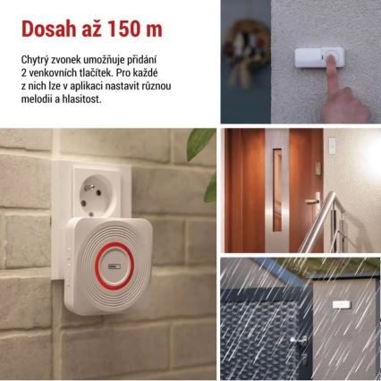 Vezeték nélküli konnektoros csengő GoSmart 230V + 1xCR2032 fehér Wi-Fi