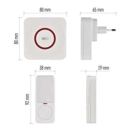 Vezeték nélküli konnektoros csengő GoSmart 230V + 1xCR2032 fehér Wi-Fi
