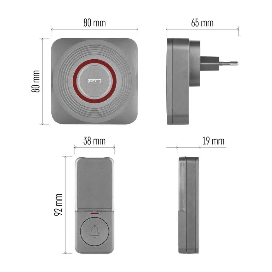 Vezeték nélküli konnektoros csengő GoSmart 230V + 1xCR2032 szürke Wi-Fi